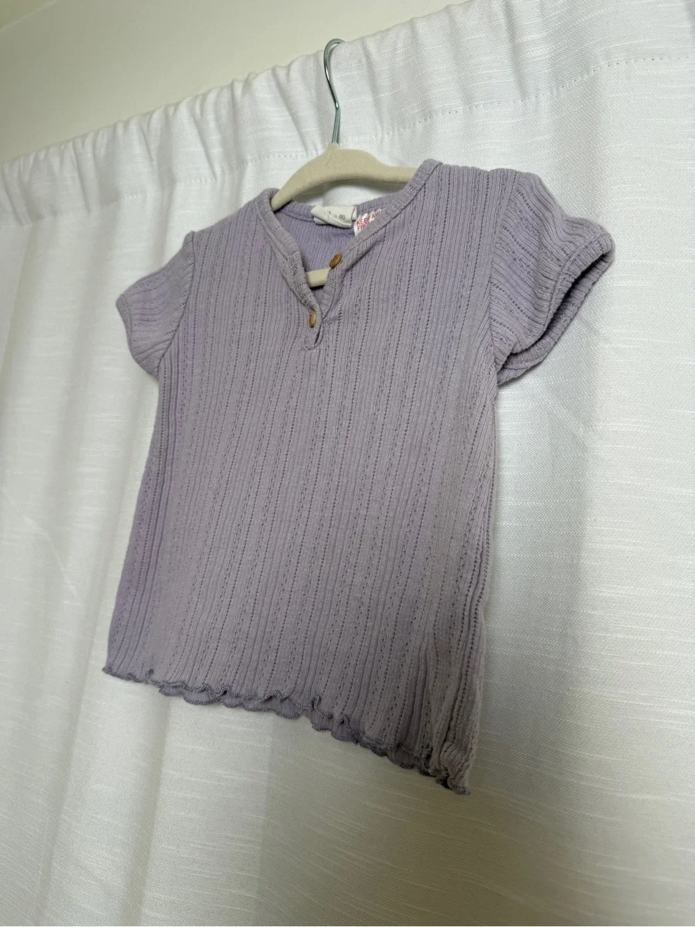Zara Baby Girls Lavender Pointelle Knit Henley Top | Size  9-12M